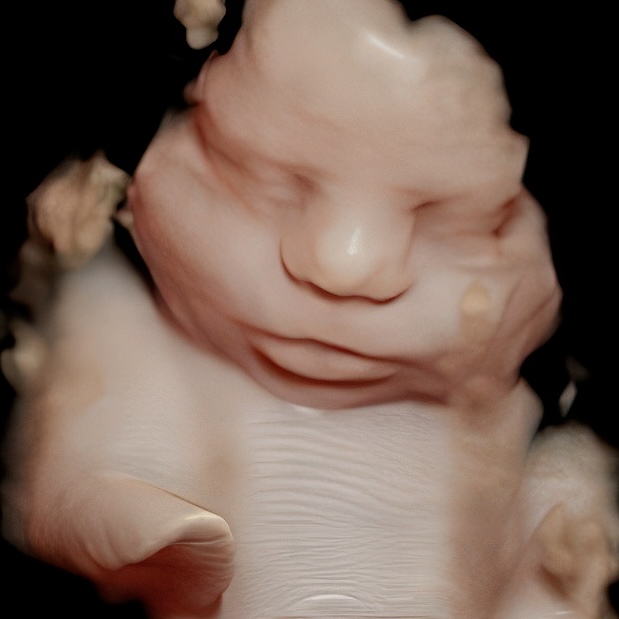 Enhanced 3D ultrasound image of a baby’s face during in-home session in Perryville, Maryland